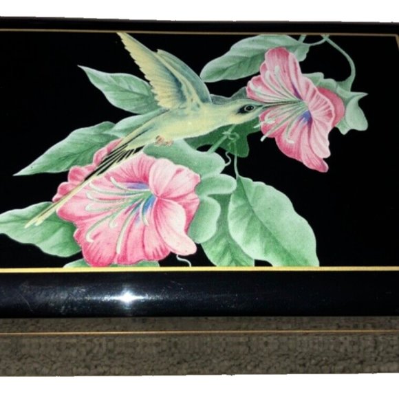 Vintage Otagiri Lacquerware Music Jewelry Box Black Hummingbird The Way We‎ Were - Picture 6 of 10